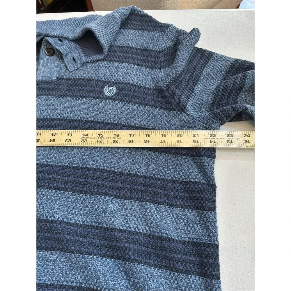 Chaps Sweater Mens Large Blue Mock Neck Henley 3 Button Elbow Patch Cotton